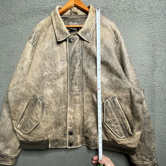 Eddie Bauer Mens 2XL Leather Bomber Jacket Full Zip Brown Distressed Gradient - Picture 14 of 16